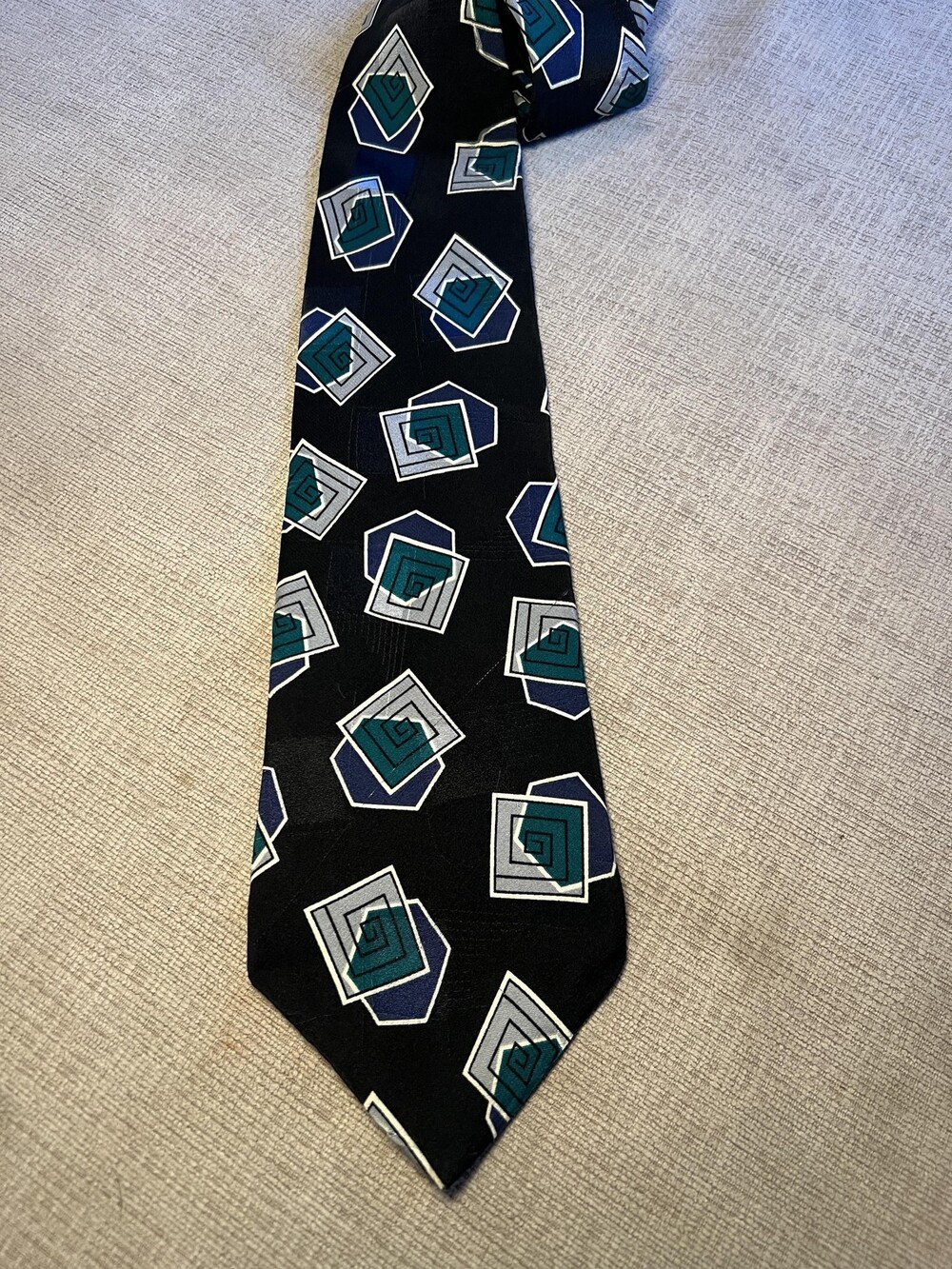 John Henry Tie Mens Black Silk Geometric Abstract Print Made in USA Classic